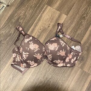 Laura Ashley Brown Floral Print Bra with Molded Cups